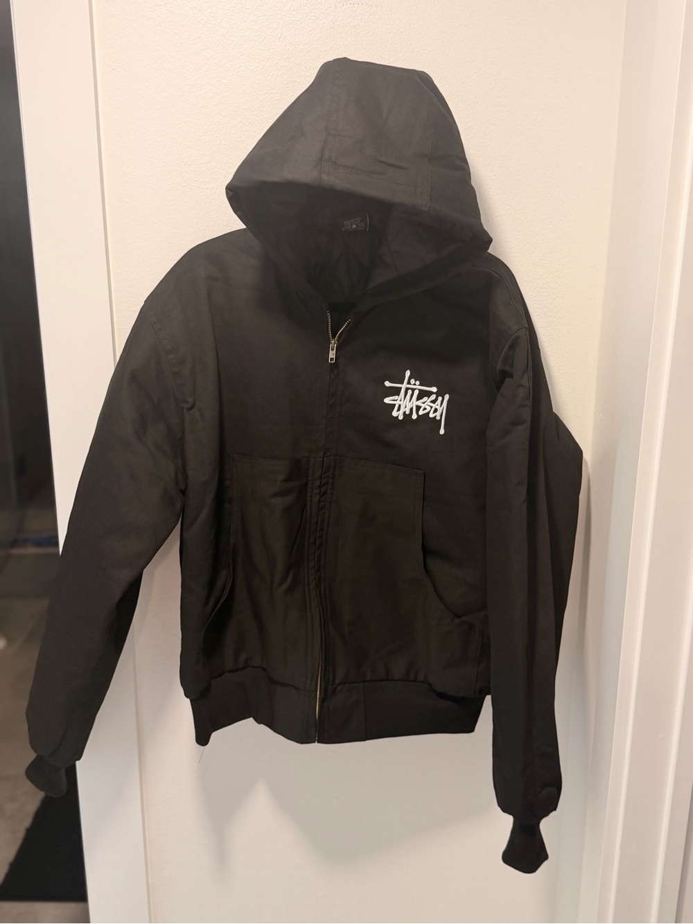 Stussy Black Jacket with White Logo Tag